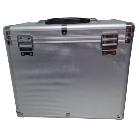 Silver Metal Double Latch Padded Interior Equipment Carrying Case w Handle - Picture 3 of 7